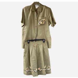 VTG Helene D Collection Linen Ramie Olive Jacket & Bermuda Shorts Suit Size 12
